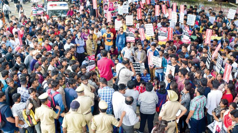 VTU students protest in Bengaluru on Friday in support of their demands   DC