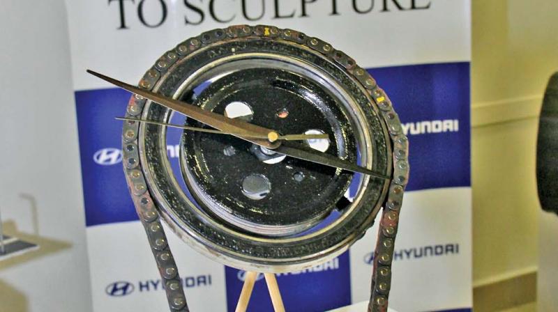 Watch made by the employees of Hyundai Motors using scrap material.