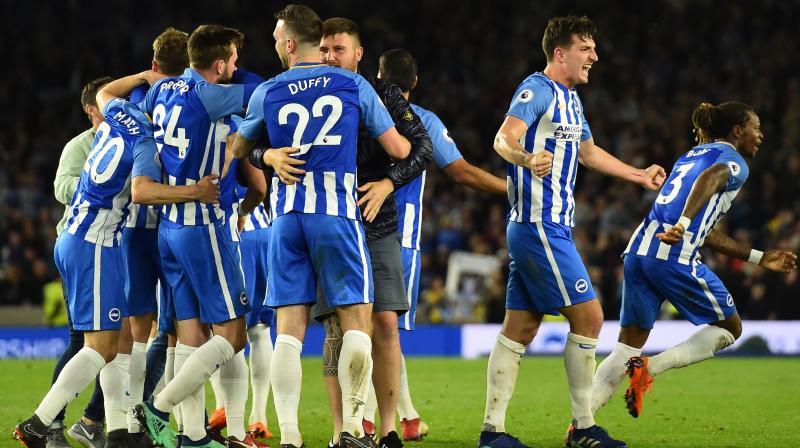 Chants of \we are staying up\ rang around a packed house at the Amex Stadium at full-time as victory moved Brighton up to 11th and more importantly eight points clear of the bottom three. (Photo: AFP)