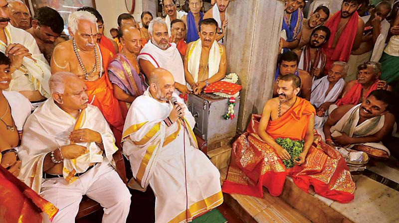 BJP National President, Amit Shah visits the Udupi Sri Krishna Math in Udupi  on Wednesday.