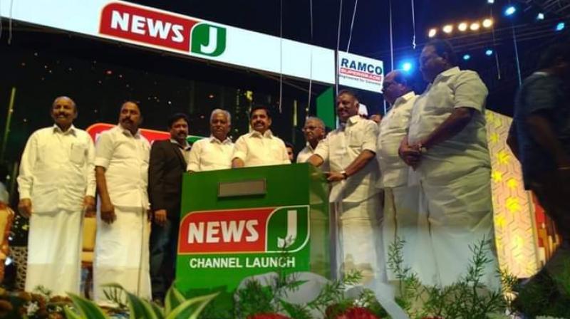 Tamil Nadu CM K Palanisamy and his deputy O Panneerselvam launched mouthpiece, two months after the logo, website and app for News J were unveiled. (Photo: Twitter | @AIADMKOfficial)