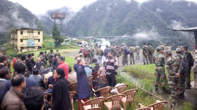 Helicopters have made several sorties from Gangtok and Sevok and evacuated approximately 100 persons, including the aged, women and children. (Photo: Deccan Chronicle)