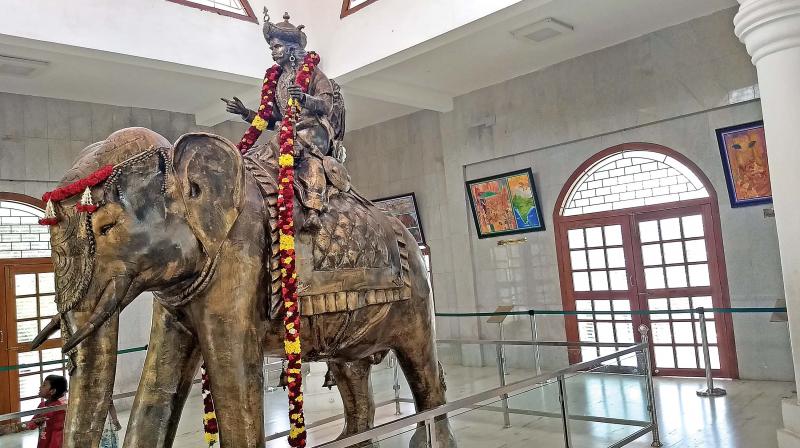 Statue of Karikal Cholan who built the Grand Anicut (Kallanai) at his manimandapam at Grand Anicut in Thanjavur district. ( Image: DC )
