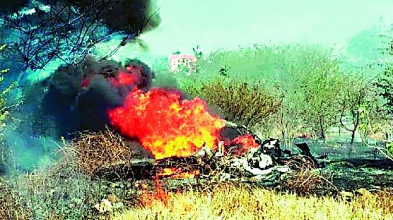 The Mirage-2000 aircraft that crashed at the HAL airport last week.