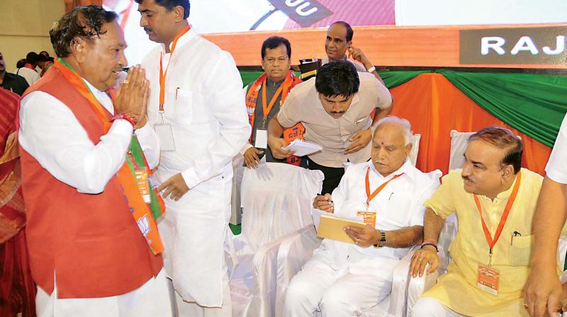 Tension was palpable between state unit president B S Yeddyurappa and leader of Opposition in the Legislative Council, K S Eshwarappa on the long awaited inaugural day of the state executive of BJP on Saturday.