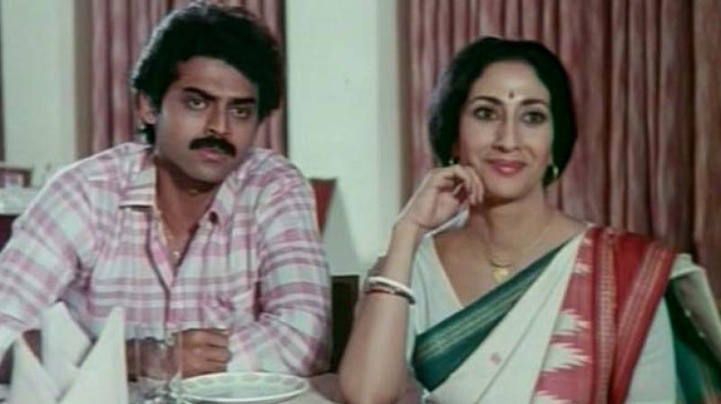 Sharon Lowen (above) with Venkatesh in Swarna Kamalam directed by K. Viswanath