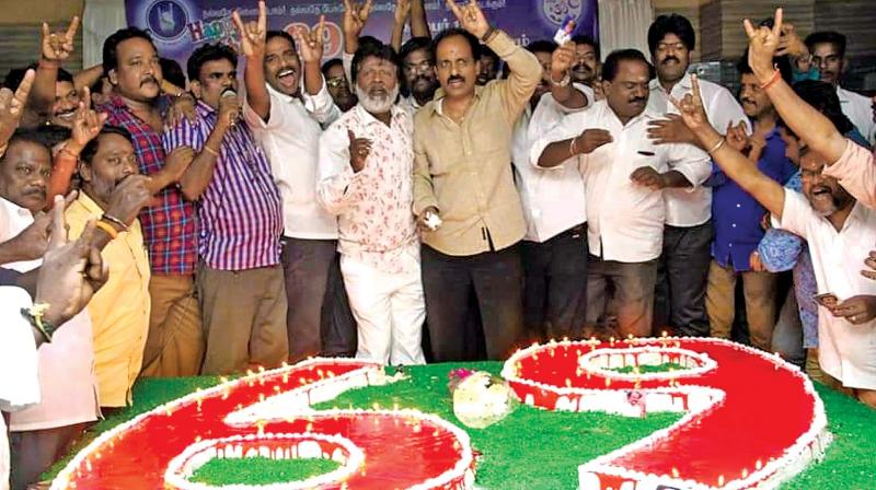 Fans celeberate Rajinis 69th birthday in the city on Wednesday.