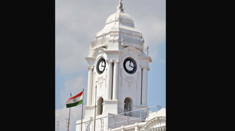 The tower clock at the city corporations head quarters at Ripon Buildings damaged by  Vardah is yet to be repaired weeks after the cyclone hit the city. (Photo: DC)