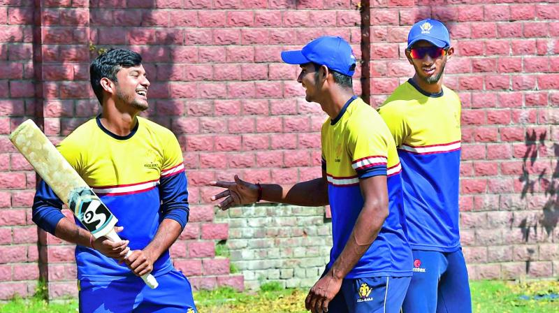 Karnatakas Mayank Agarwal during a training session on Monday. (Photo: PTI)