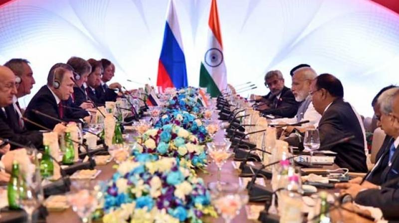 Prime Minister Narendra Modi and Russian President Vladimir Putin hold a bilateral meeting. (Photo: Twitter)