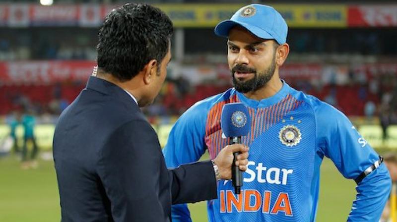 Virat Kohli-led Indian side wore black armbrands during the second Twenty20 against England as a mark of respect to deceased India U19 team fitness trainer Rajesh Sawant and Mohammed Shamis father. (Photo: BCCI Twitter)