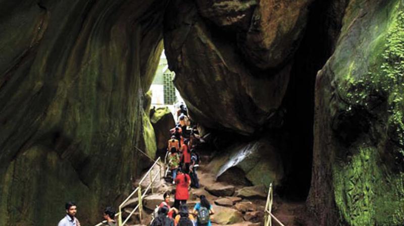 Tourists at Edakkal caves. (File pic)