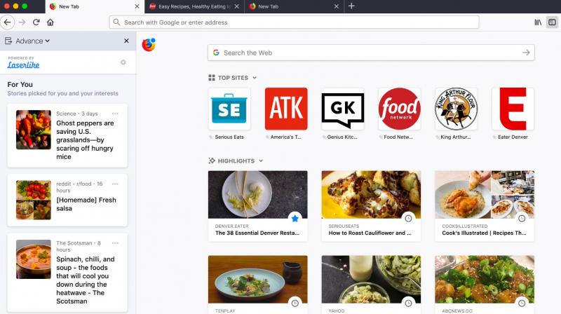 Mozilla says that if you have been looking for restaurants recently, the section will show recommendations related to eateries around you.