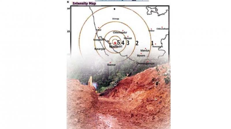 The National Remote Sensing Centre data that shows the towns in Kerala and Kodagu including Madikeri that were jolted by the July 9 earthquake