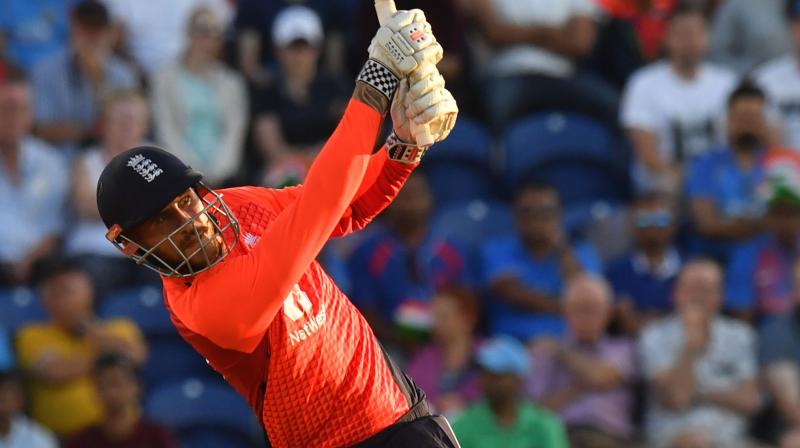 Alex Hales, who scored an unbeaten 58, kept his nerve as England beat India in a last-over thriller in Cardiff to keep the series alive. (Photo: AFP)