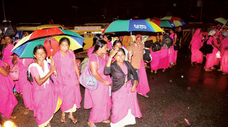 Asha workers on the second day of their indefinite strike at Freedom Park in Bengaluru on Friday     Shashidhar B.