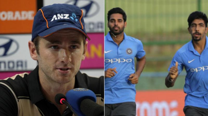 The Indian pace duo of Bhuvneshwar Kumar and Jasprit Bumrah came in for praise and Kane Williamson called them the most consistent bowlers in the world. (Photo: BCCI / AP)