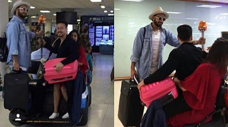 Ranveer Singh at the airport with Tiger Shroff and Disha Patani.