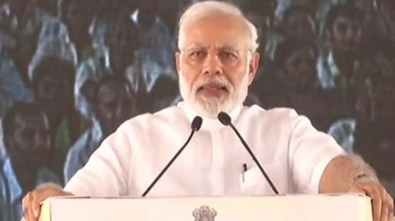 Prime Minister Narendra Modi was addressing a rally of beneficiaries of welfare schemes run by the Centre and the state government in BJP-ruled Rajasthan, where assembly elections are scheduled later this year. (Photo: ANI)