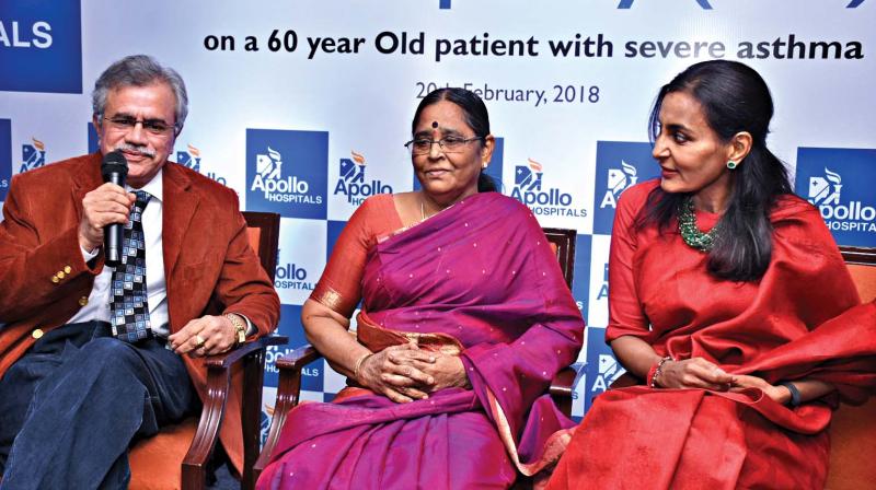 Consultant pulmonologist Dr R.Narasimhan explains the procedure of  Bronchial Thermoplasty (BT), at Apollo  hospital on Tuesday. (Photo: DC)