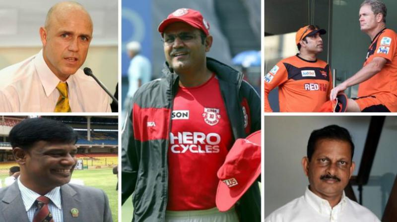Virender Sehwag, Tom Moody, Richard Pybus, Lalchand Rajput and Dodda Ganesh are in contention become Team India head coach after Anil Kumble resigned from the position following differences with skipper Virat Kohli. (Photo: DC / BCCI / AFP / Twitter)