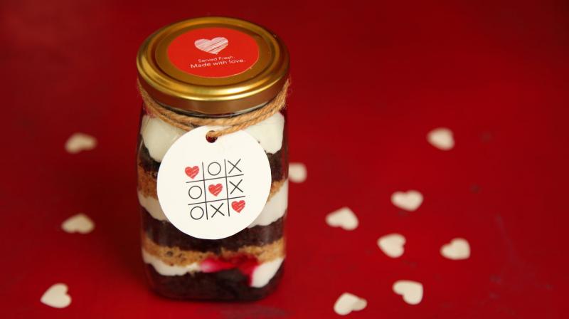 Love In a Jar - a decadent cake in a jar made with layers of dark chocolate sponge.