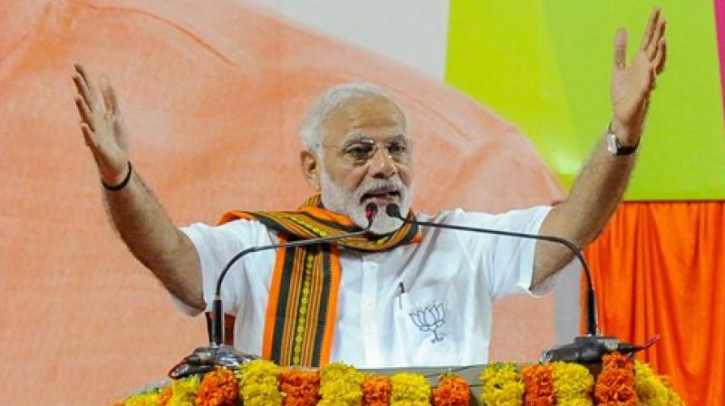 Prime Minister Narendra Modi said there had been such a fall in the party that a Congress leader went to be amid those raising slogans like Bharat ke tukde honge, giving them blessings. (Photo: PTI)