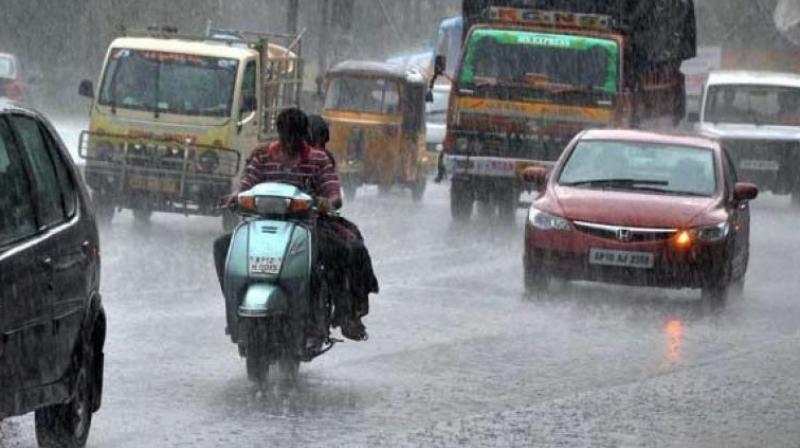 While rainfall ranging between 2.50-15.90mm was witnessed in areas of Kukatpally, Gajularamaram, Alwal, Qutubullapur, Malkajgiri, Kapra on Sunday, very light rainfall was witnessed in other parts of the city.(Representional Image)