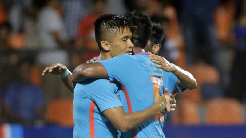 Admitting that he takes his goals very seriously, Chhetri said he would burst into wild celebrations if he could score against Bahrain in the AFC Asian Cup. (Photo: PTI)