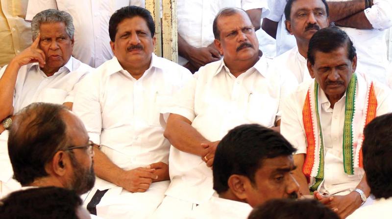 Kerala Congress (Mani) vice-chairman P. J. Joseph holds a prayer meeting coinciding with Martyrs Day at Palayam Martyrs Square in Thiruvananthapuram on Wednesday. Also seen are Kerala Janapaksham MLA P. C. George, Mons Joseph, MLA, and party vice-chairman T. U. Kuruvila.