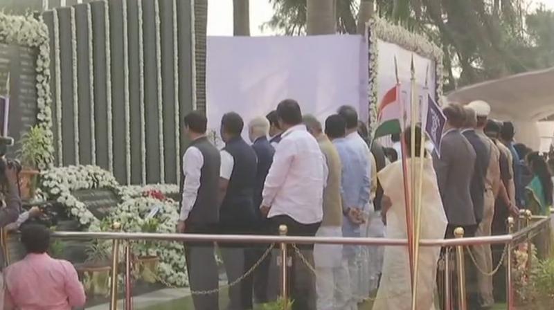Maharashtra Chief Minister Devendra Fadnavis was among the dignitaries who paid homage at the 26/11 police memorial site at the Mumbai Police Gymkhana in south Mumbai. (Photo: ANI | Twitter)