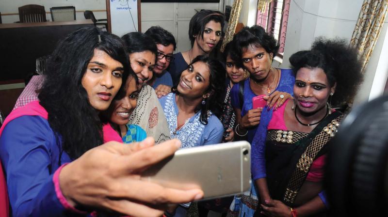 Members of the Transgender Ayalkoottams take a group selfie in Malappuram.