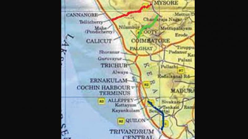 Map of proposed Thalassery- Mysore railway line.