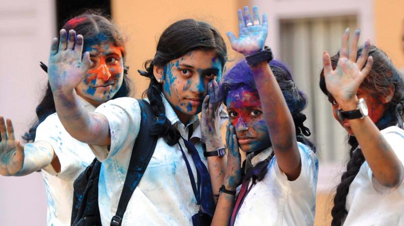 Students of St. Teresas School, Ernakulam, on the final day of SSLC examination. (Photo: ARUNCHANDRA BOSE)