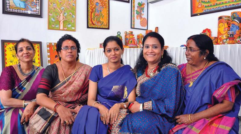 The team of Snehavarnangal at Srishti Art gallery, opposite Tagore hall. (Photo: DC)