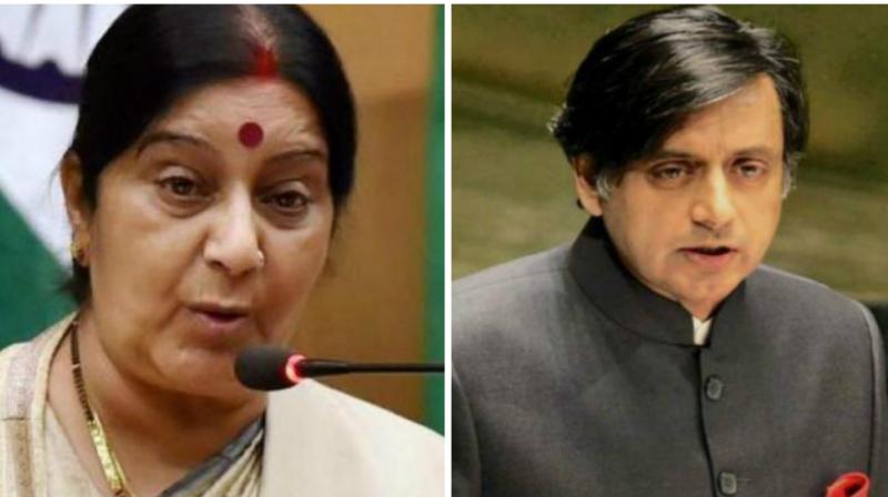 External Affairs Minister Sushma Swaraj and Congress MP Sashi Tharoor (Photo: File)