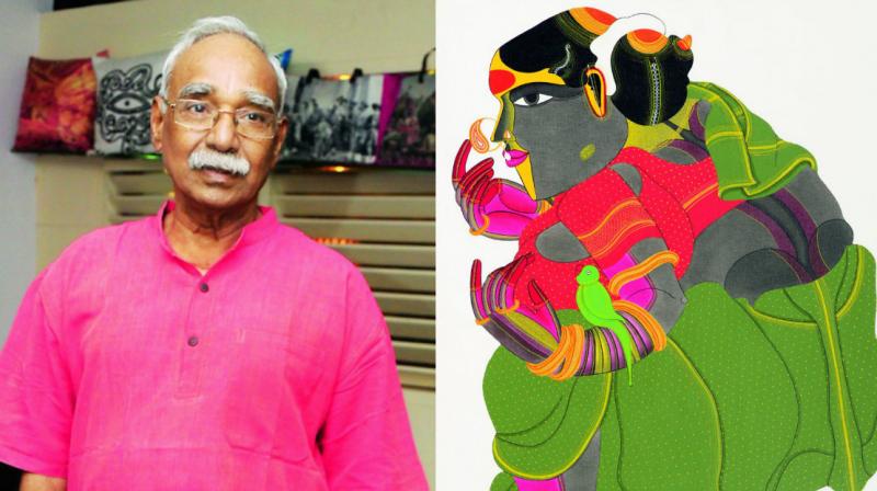 While Anjaneyulus  art has patterned background which gives his artwork a stark character, Vaikuntams art  works exemplify serene, quiet and composed stances of village. (Photo: DC)