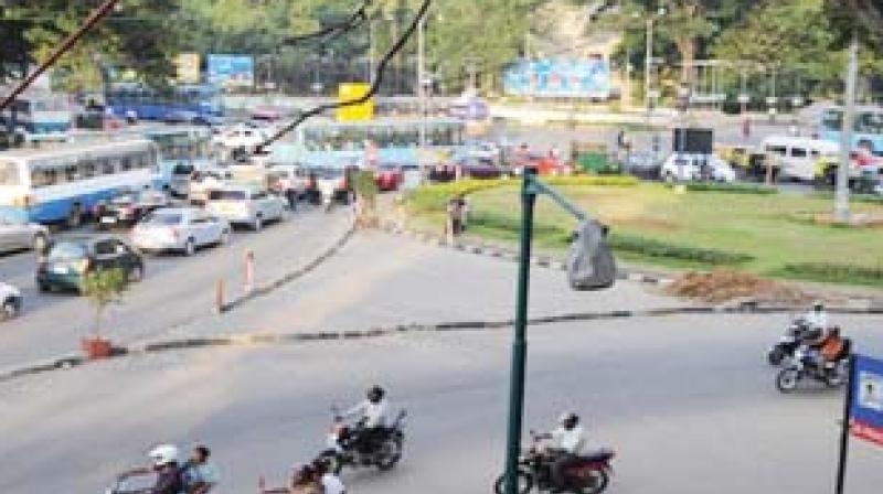 The Palike is also trying to rope in students of Chitrakala Parishath to give these circles a makeover. (Photo: DC)