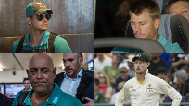 While Darren Lehmann will continue in his role as Australian mens team coach, Steve Smith, David Warner and Cameron Bancroft are suspended and wont feature in the fourth Test versus South Africa in the wake of ball-tampering row. (Photo: AP / AFP)