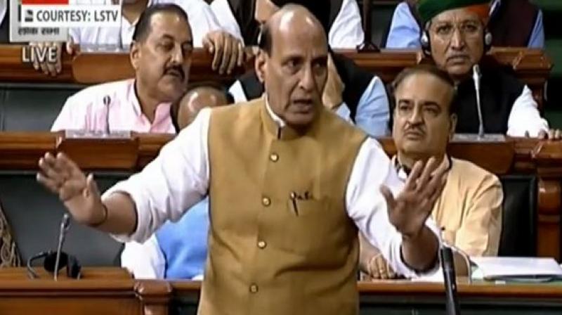 Participating in the no-confidence motion debate, Rajnath Singh expressed confidence that India stands with the BJP and no-trust vote will fail. (LSTV GRAB via ANI)