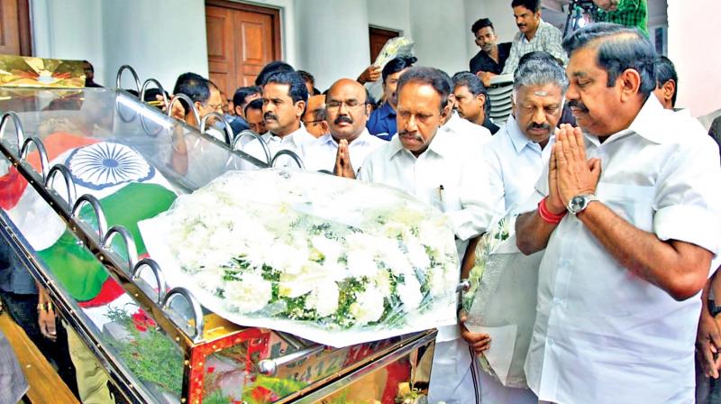 CM EPS and OPS attend M. Karunanidhis funeral. 	  File photo