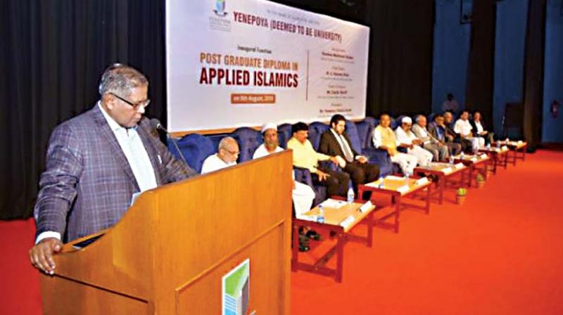 Former minister Rahman Khan speaks at a function to launch Yenepoya Universitys PG course in Applied Islamics, in Mangaluru on Thursday.