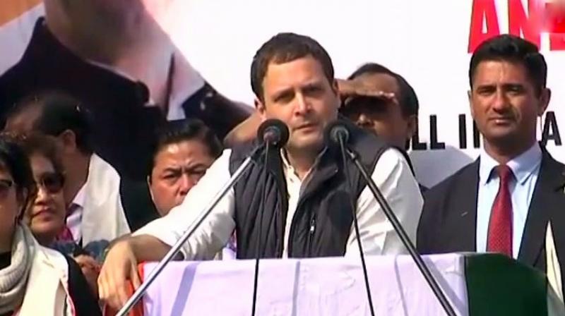 Addressing a public rally in Shillong, Congress president Rahul Gandhi said, Just because the BJP can buy a few MLAs, including Congress MLA, you cannot buy the church. You cannot take away our music just because you like Mohan Bhagwat or Modis songs. (Photo: ANI | Twitter)