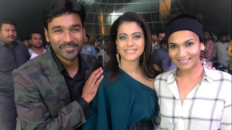 The picture with Kajol and Dhanush that Soundarya shared on Twitter.