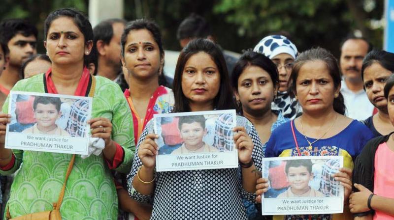 Citizens stage a protest demanding justice for seven-year-old Pradyuman Thakur of Ryan International School in Gurgaon, who was allegedly murdered by a Grade 11 student on the school premises. (Photo: DC)