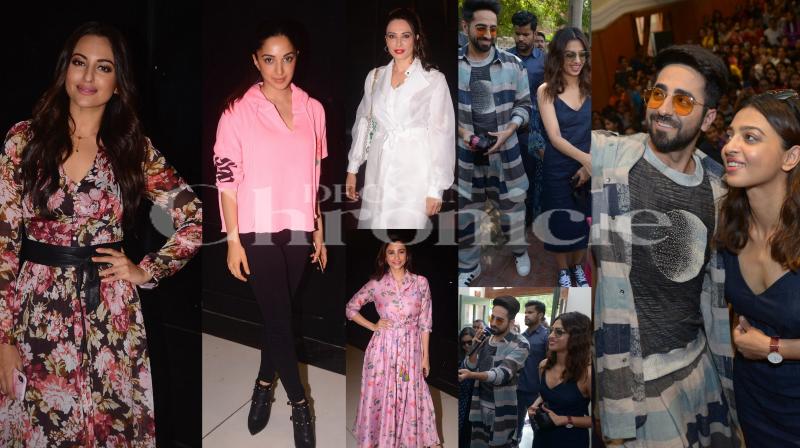 Sonakshi, Iulia watch LoveYatri and Ayushmann-Radhika promote AndhaDhun