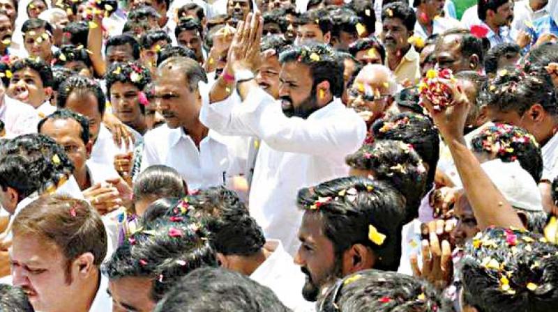 A file photo of BJP leader Sriramulu with supporters in Ballari