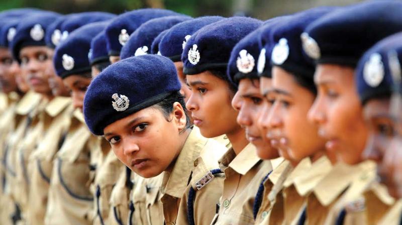 Student Police Cadets during the practice session as part of the district summer camp in Kochi on Monday. (Photo: ARUN CHANDRABOSE)