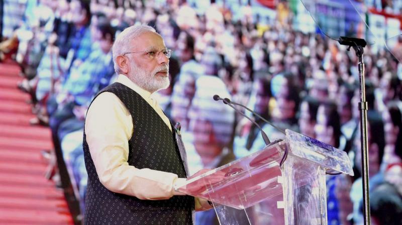 Prime Minister Narendra Modi addresses the Indian Community during an event at Yangon in Myanmar on Wednesday. (Photo: PTI)