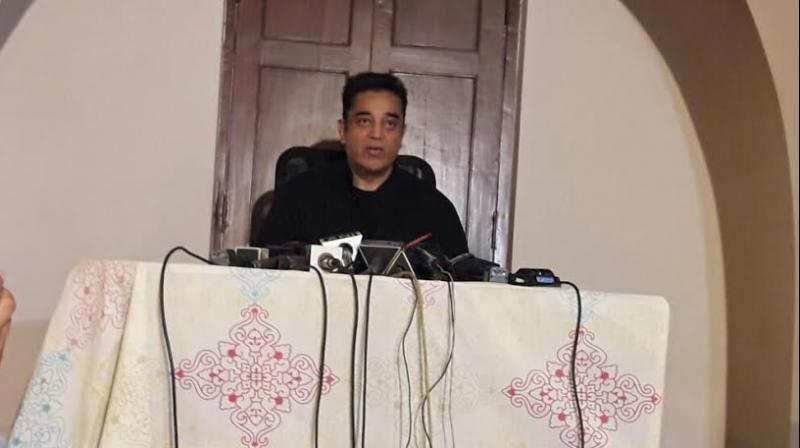 Kamal Haasan during the press conference on Tuesday.